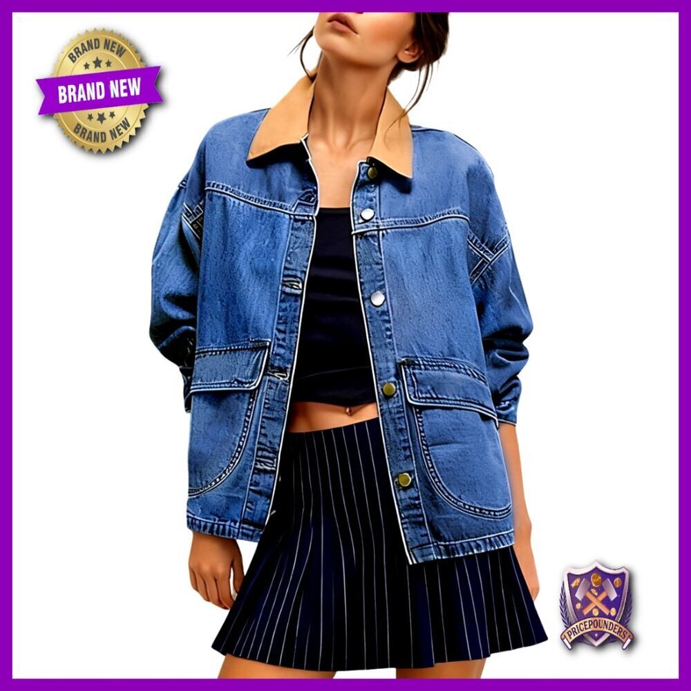 Oversized Denim Jacket Retro Chic Button Down Big Pockets Layering Essential